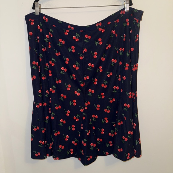 Talbots Woman 22W Cherry Print Flounce Skirt Navy Red Fruit Pattern NWT - Picture 3 of 15